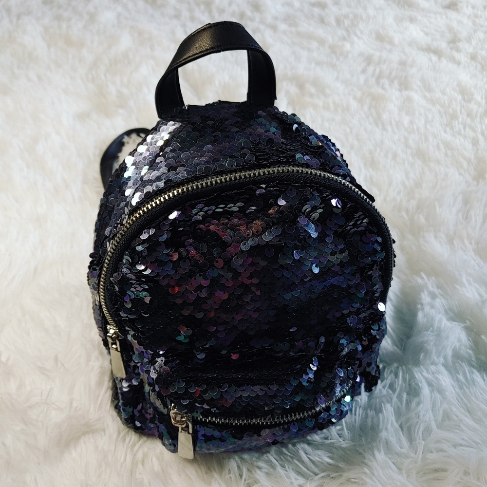 Forever 21 || Sequin Mini Backpack, Adjustable Straps, Black, One Size